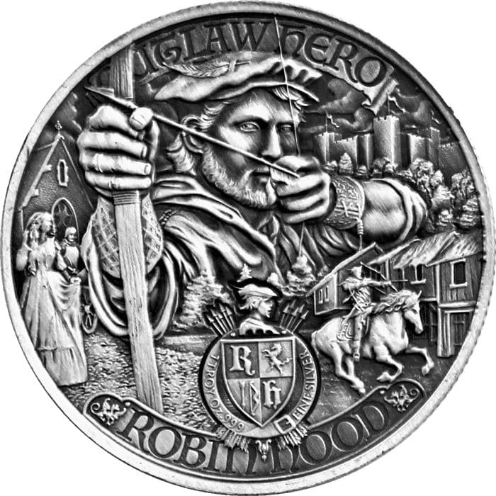 Robin Hood 1 oz Silver Coin - Niue $2 - Antique Finish